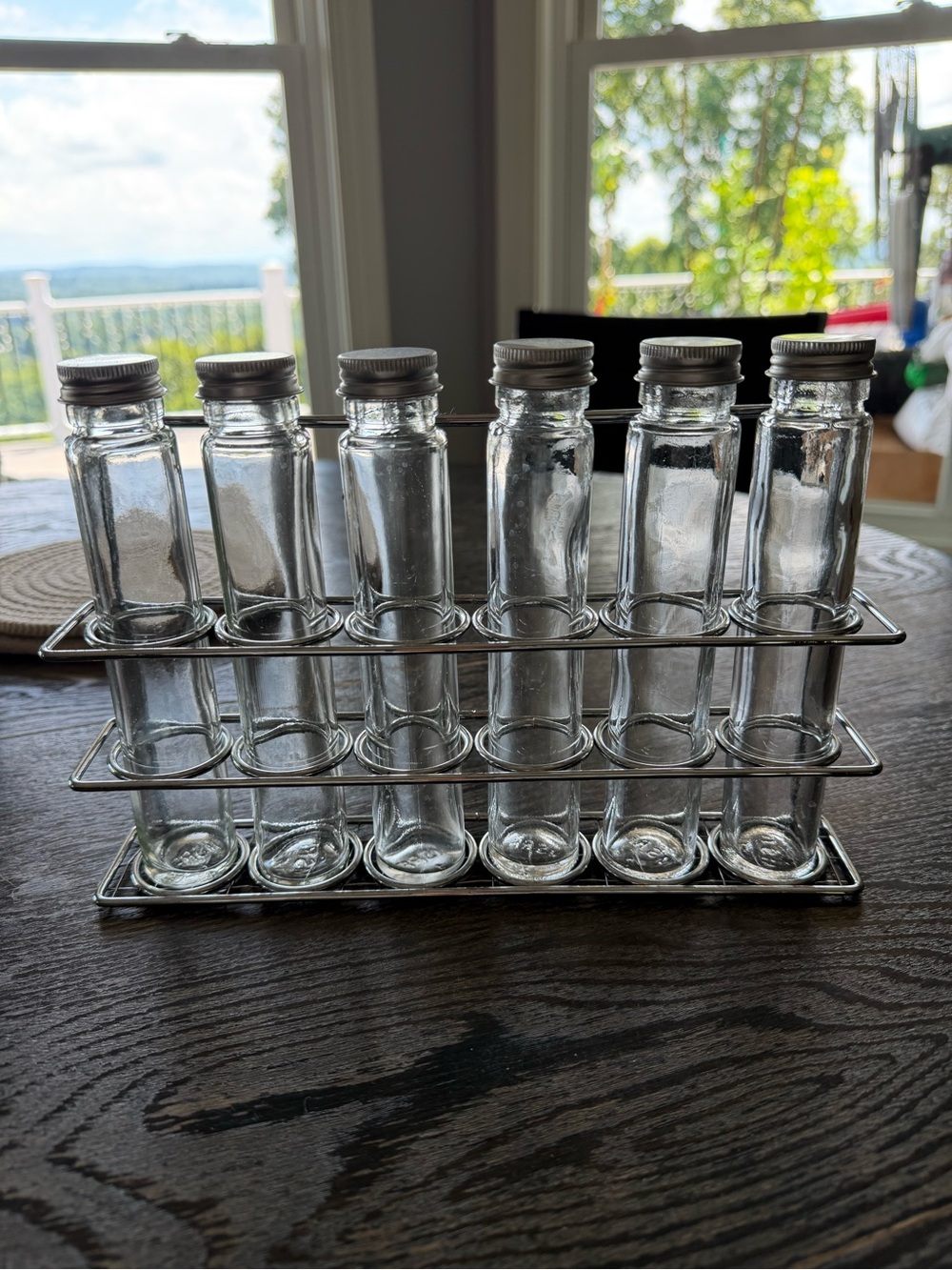 Glass Vial Set with Metal Rack and Lids - Clear